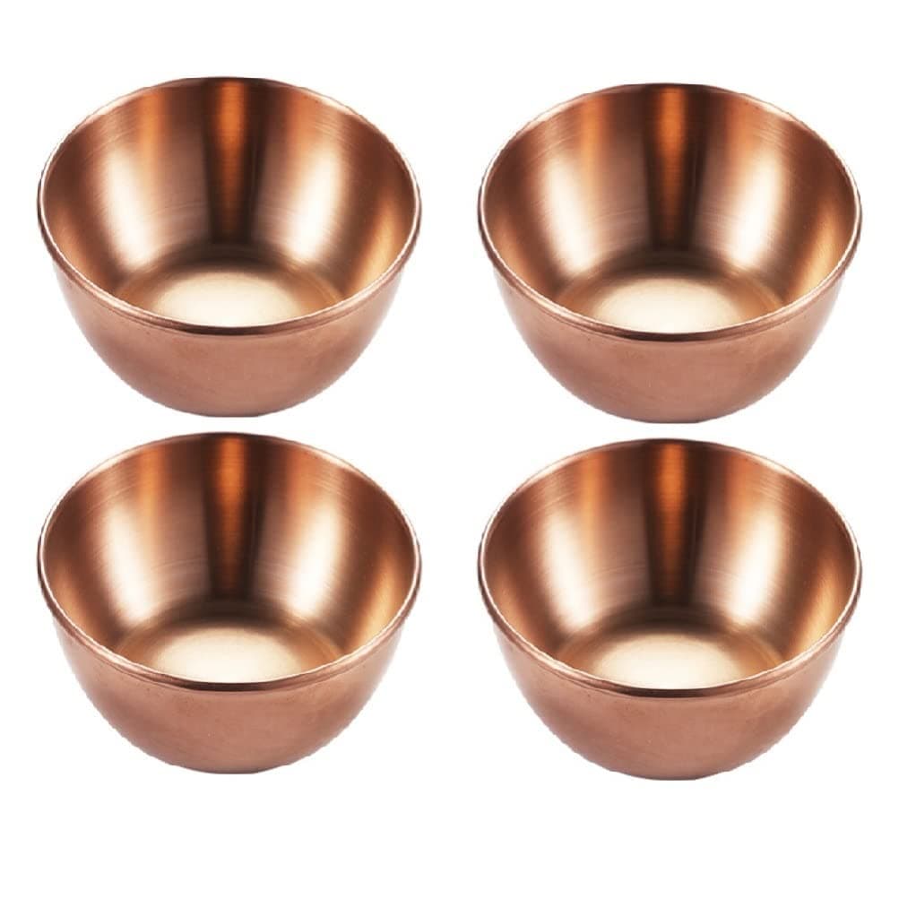 DOITOOL 4PCS Stainless Steel Sauce Dishes Round Sushi Dipping Bowls,Sushi Dipping Sauce Dishes Seasoning Dish Saucer Bowl Mini Appetizer Plate (Rose Gold,3.14X3.14X0.98inch)