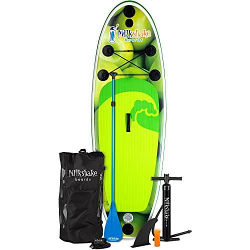 Milkshake Inflatable 8' Kids Stand Up Paddle Board and Complete SUP Bundle (Green Apple) | Includes Board, Pump, Adjustable Paddle, Easy Transport Back Pack, Ankle Leash and Repair Kit