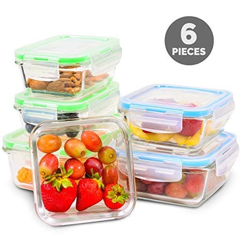Elacra Glass Meal Prep Containers with Locking Lids [6-Piece] - Leakproof Glass Food Storage Containers for Kitchen Organization and Storage - Microwave, Freezer & Dishwasher Safe Lunch Containers
