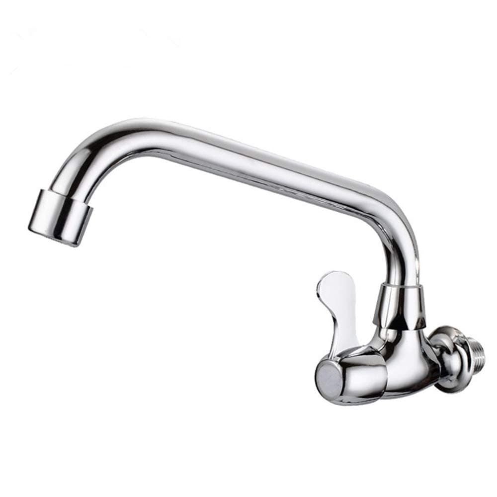 Modern Swivel Wall Mounted Brass Cold Water Tap Kitchen Sink Faucet, Chrome Finish