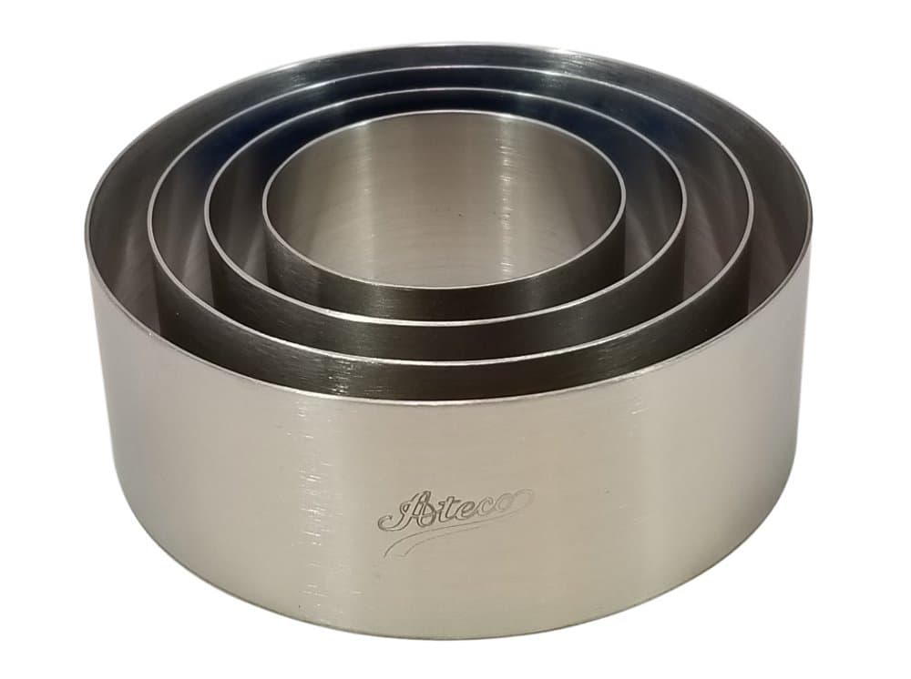 Ateco Round Food Mold Ring, Height: 1.75 Inch, Diameters: 2.375, 3.125, 4, 4.75 Inch, Seamless Stainless Steel for Cooking, Baking, Forming and Stacking with Information Card.