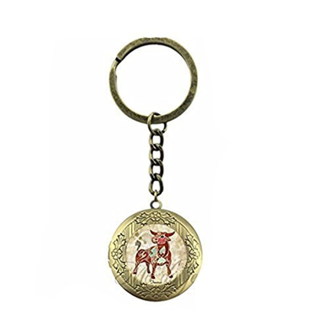Zodiac Key Chain Taurus Locket Pendant Keychain Taurus Zodiac Astrology Horoscope Glass Tile Key Chains Jewelry