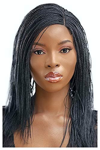 JBG SERVICES Authentic African Braided Wigs - Micro Twist Wig for African American Women - Lace Closure for Natural-Look Hairline - 2 Hair Pins Included - 12 Inch, Black Color 1