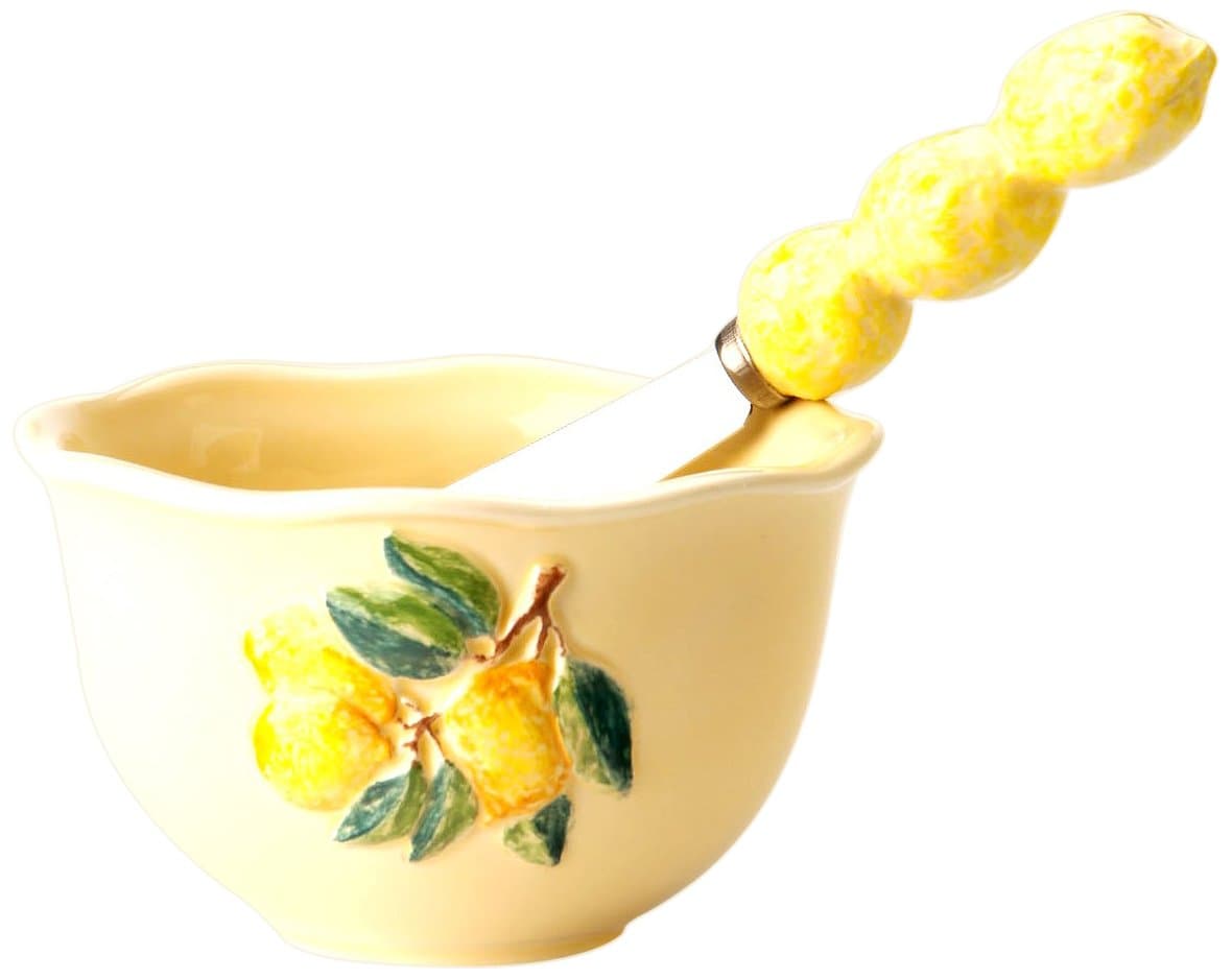 October Hill Hand Painted Spreader and Bowl Set, Lemons