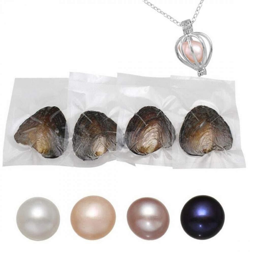Freshwater Oysters with Pearl Inside Wish and Lucky Mixed Colors Round Pearls Total 4Pcs/Lot (7-8mm)
