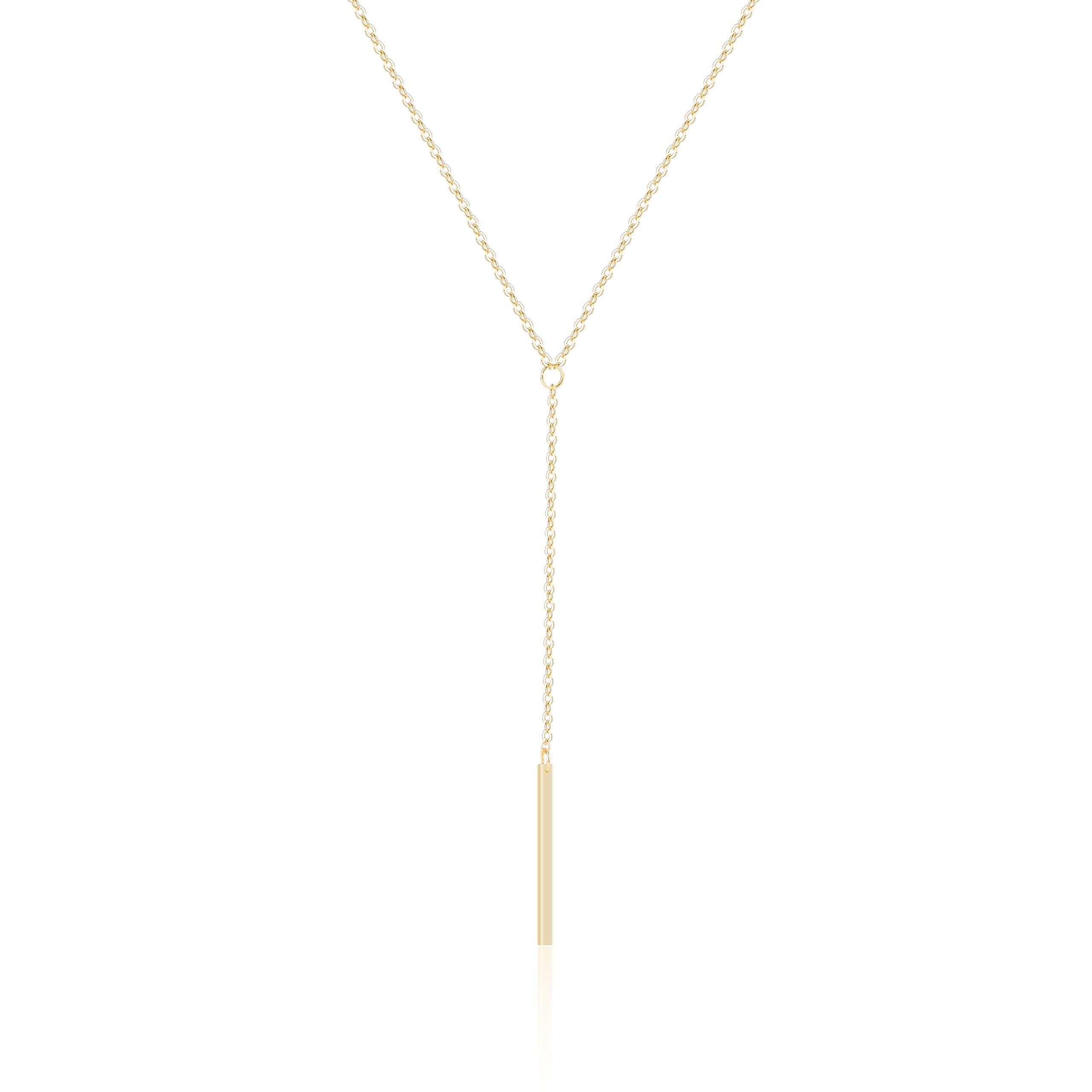 Gold Tiny Y Shaped Dainty Necklace 18K Gold Plated Cute Bar Vertical Lariat Necklace for Women