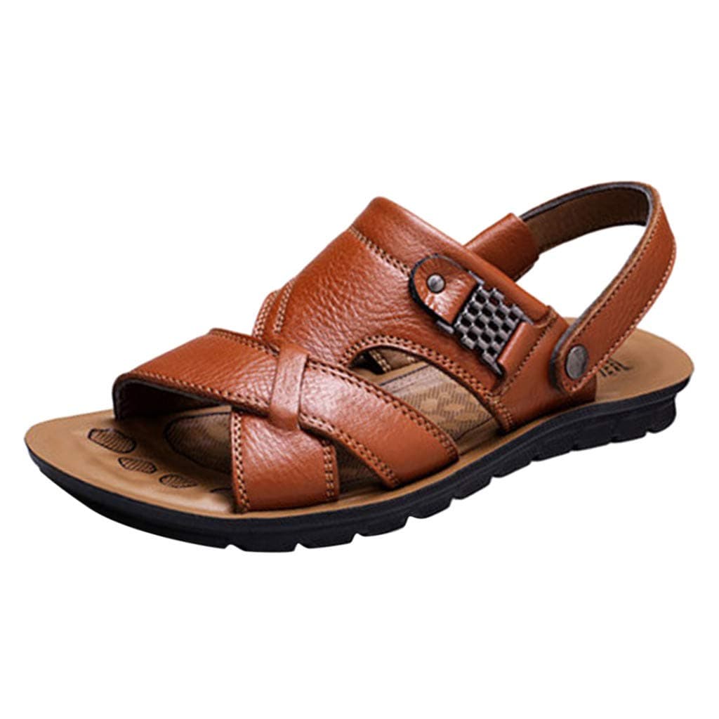 Fisherman Leather Sandals Mens Summer Flats Adjustable Breathable Shoes Slippers