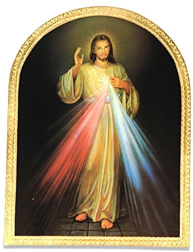 Vatican Arts Divine Mercy Large Round Wall Panel with Gold Leaf Border and Wall Hook - Made in Italy