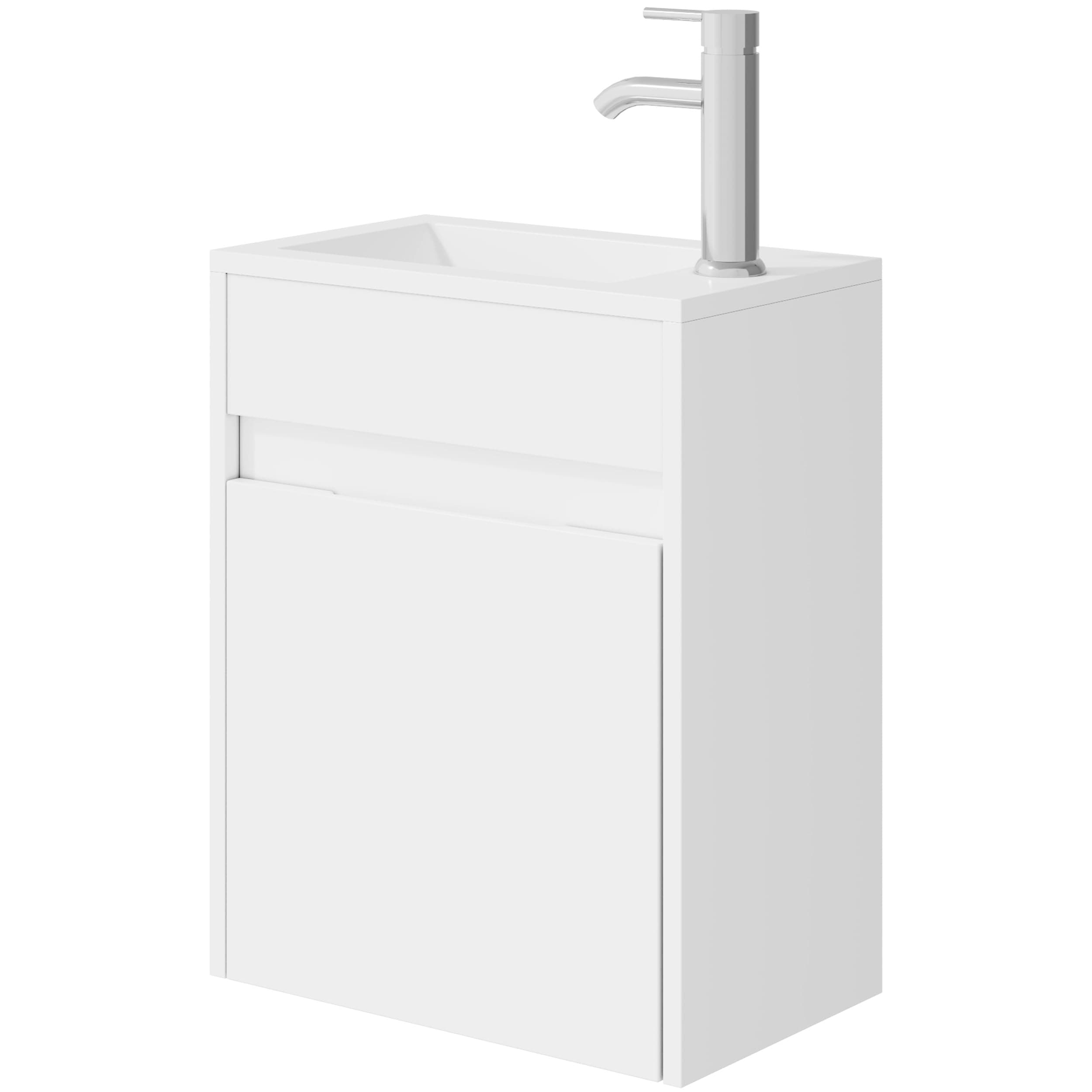 eclife 16" Small Bathroom Vanity Sink Combo, Modern Painted Wall Mounted Floating Cabinet W/Resin Basin Sink Top, Chrome Water Save Faucet & Pop Up Drain (White)