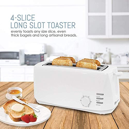 Elite Cuisine ECT-4829 Long Cool Touch Toaster with Extra Wide 1.25" Slots for Bagels and Specialty Breads, White (Limited Edition)