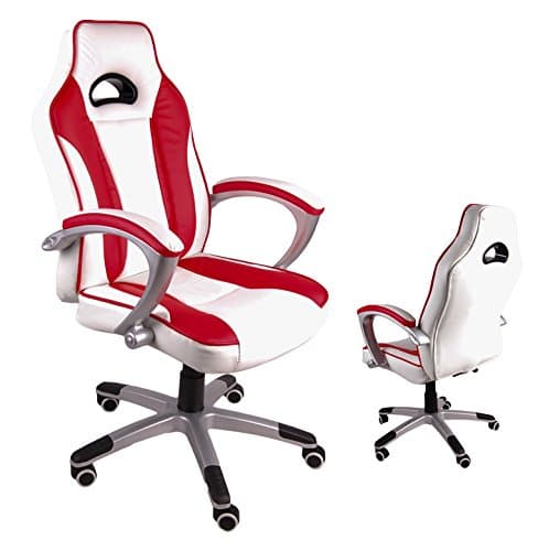 Giosedio Racing Gaming BSC Office chair, Bucket Seat,Computer Chair, Ergonomic Faux leather Desk chair, Sport Gaming Chair (White/Red)