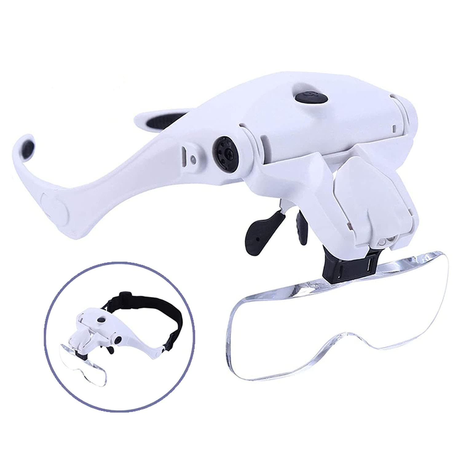 Head Mount Magnifying Glass with 2 Led Professional Jewelers Loupe Light Bracket and Headband are Interchangeable 1.0X,1.5X,2.0X,2.5X,3.5X