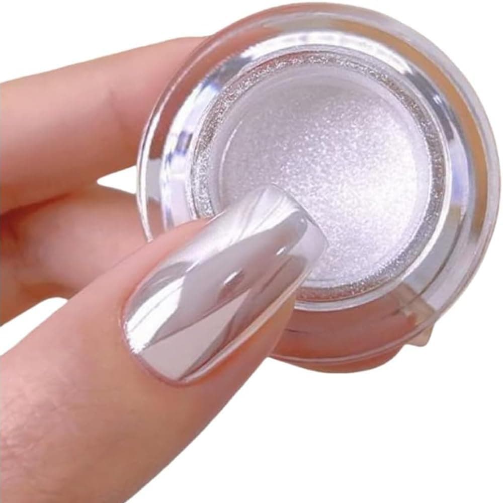 Pretty Diva White Chrome Nail Powder - Sheer White Moonlight Nail Powders Pearl Mica Powder Pigment for Nails, Moonlight White Chrome Powder for Nails Metallic Mirror Powder Manicure Pigment