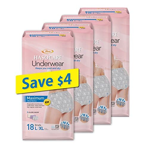 HASOCARE Breathable Incontinence Underwear for Women, Maximum Absorbency, Large/X-Large, 72 Count (4packs x 18pcs)