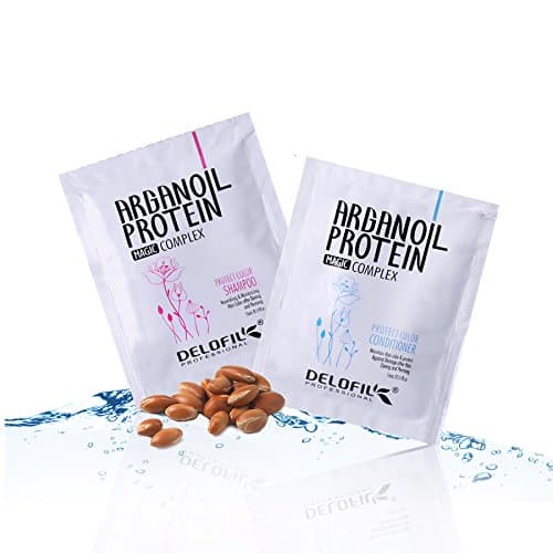 Shampoo and Conditioner Set Travel Size 10 Packs DELOFIL Argan Oil Hair and Scalp Treatment Volumizing Moisturizing Gentle on Curly Color Treated Hair for Men Women 15ml per pack (5 Shampoo + 5 Conditioner)