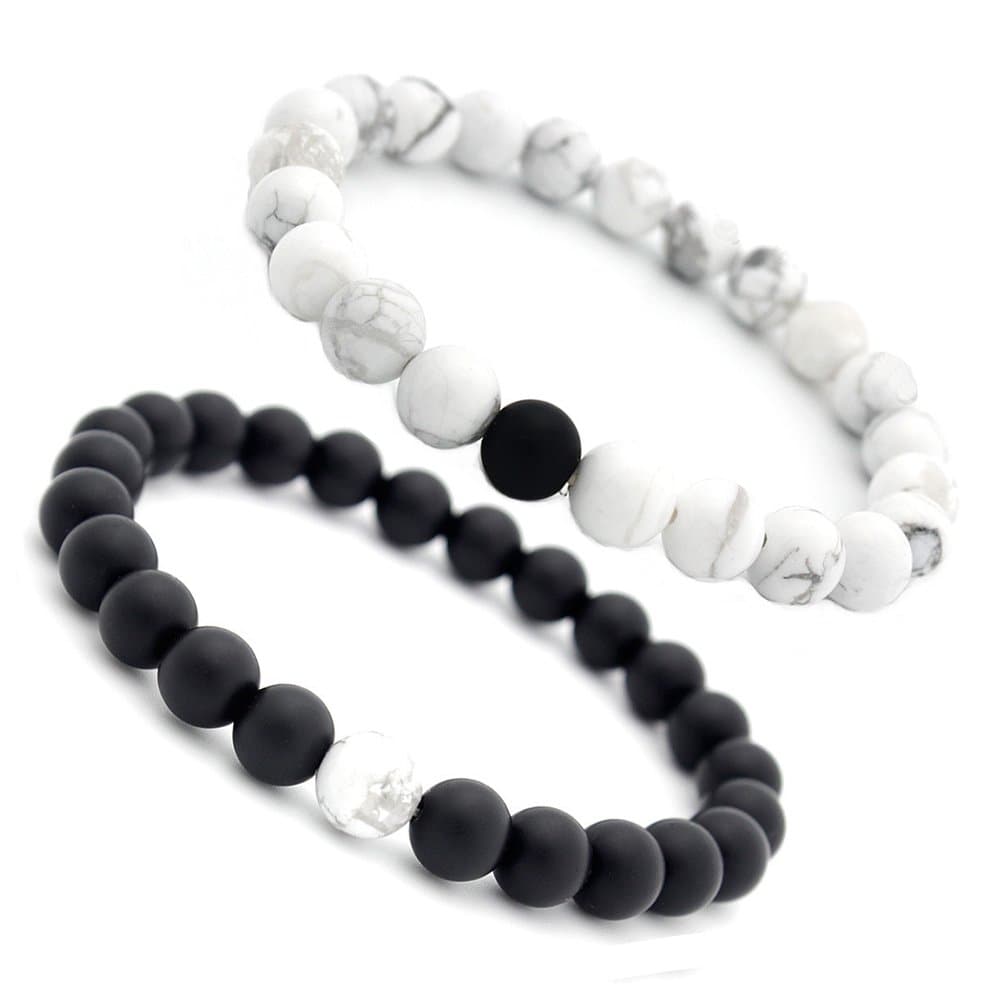 Distance Bracelet Black Matte Agate & White Howlite Energy Stone Beads Bracelet Set Couple Bracelet