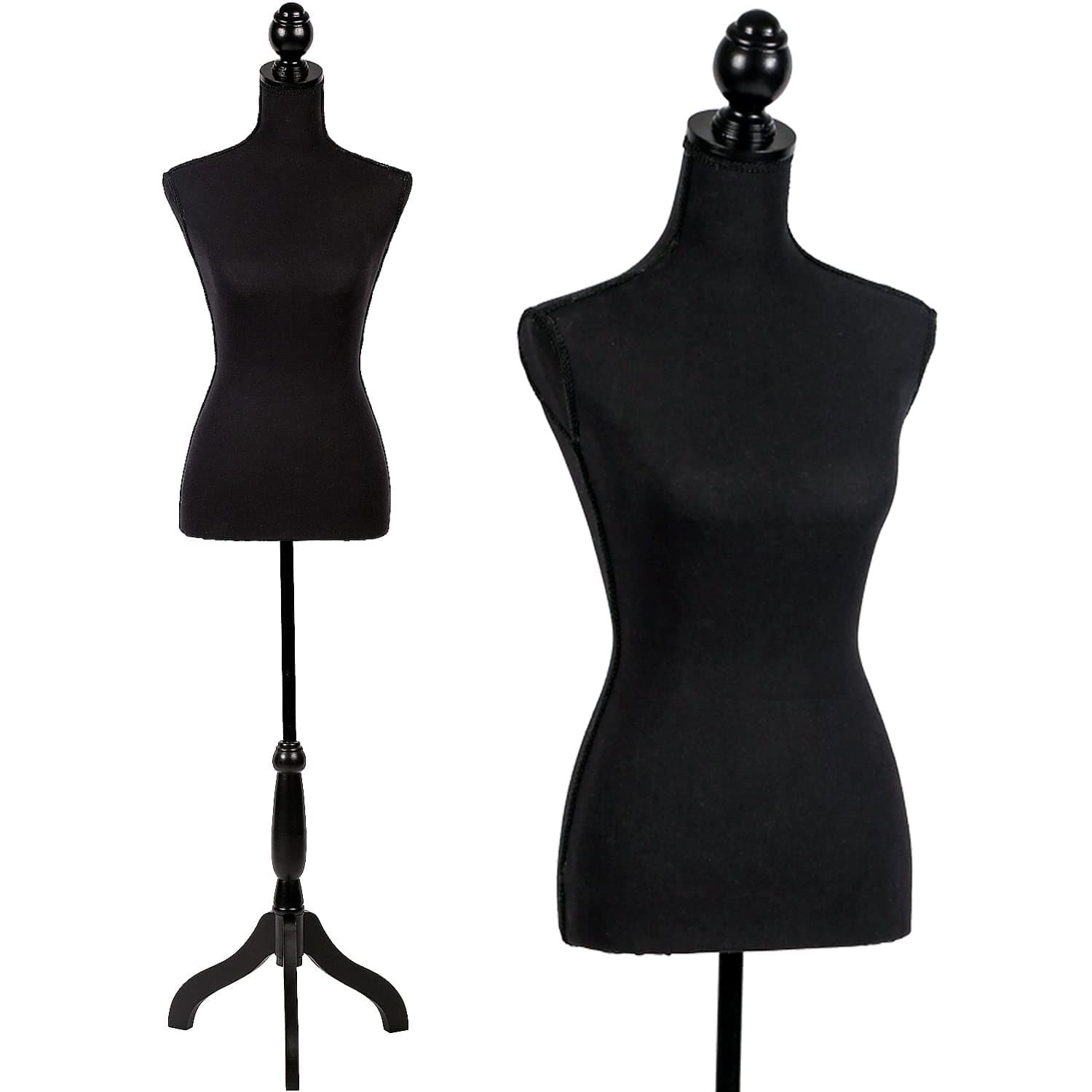 HCY Female Mannequins Torso Dress Form for Display Manikin Body Mannequin Stand 60In-67In Height Adjustable for Sewing Wooden Tripod Base, Foam Body（Black）, HY-H170-BLACK