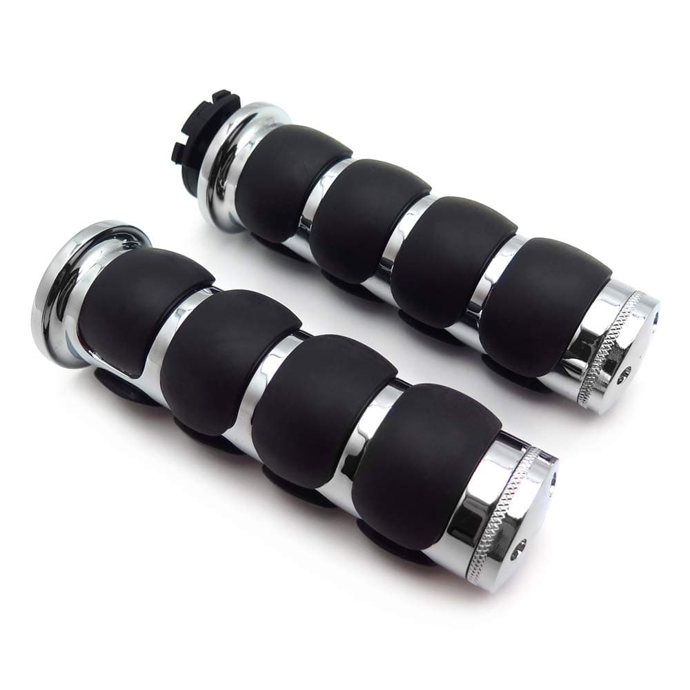 HTTMT- TRHB114C-25 - Chrome 1" 25mm Rubber Hand Grip Compatible with Harley Davidson FXDWG Dyna Wide Glide