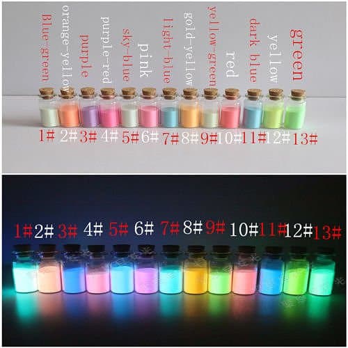 New 10G in The Dark Glow Powder DIY Paint Luminous Pigment Graffiti Makeup Party,Color 7# Light Blue set04