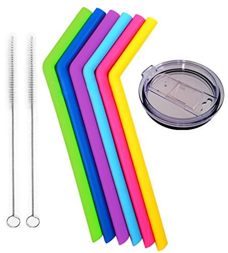 ABC123 Drinkware Reusable Silicone Drinking Straws 6 Pack with 30 Oz Lid, for Yeti 30 Oz Tumbler Rambler, and for RTIC 30 Oz Tumbler