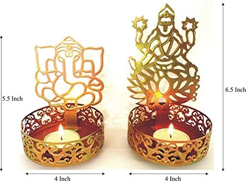 KITCHEN SUPPLIER Jodhpur Handicraft Shadow Diya of Laxmi ji Ganesh ji with 4 Tealight Candles as Corporate Gift, rituals, auspicious occasion