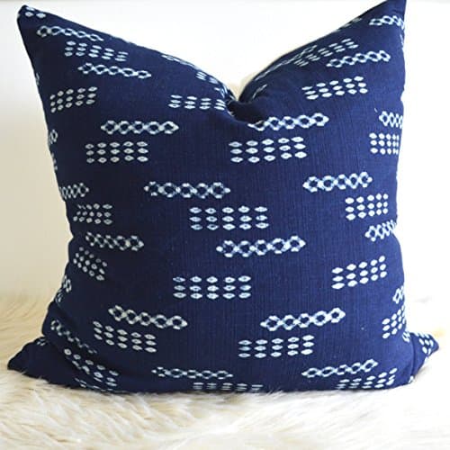 Indigo Block Print Square Pillow Cover 20"x20" Chiangmai Tribal Cotton