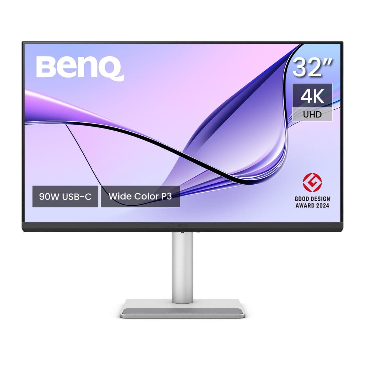 MA320U 32”(81.28 cm) 4K 3840x2160 Monitor for MacBook, Dual USB-C, 90W Power Delivery, Mac Color Match, Brightness & Volume Control on Mac, Height & Tilt Adjustable, 60Hz, P3 Color Gamut(Silver)