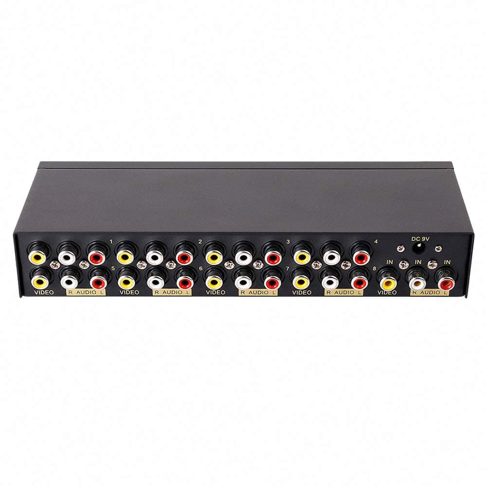 DTECH Powered 8 Way 3 RCA Splitter Box 1 in 8 Out Composite Video Audio Distribution Duplicator with Power Adapter Compatible with TV Projector Receiver Gaming Console Video Capture Card