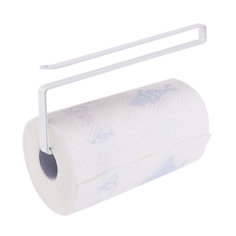 Usmascot Paper Towel Holder Dispenser Under Cabinet Paper Roll Holders (NO Drilling) for Kitchen Bathroom, Hanging Paper Towel Rack Hanger Over The Door, Humanized Design (White)