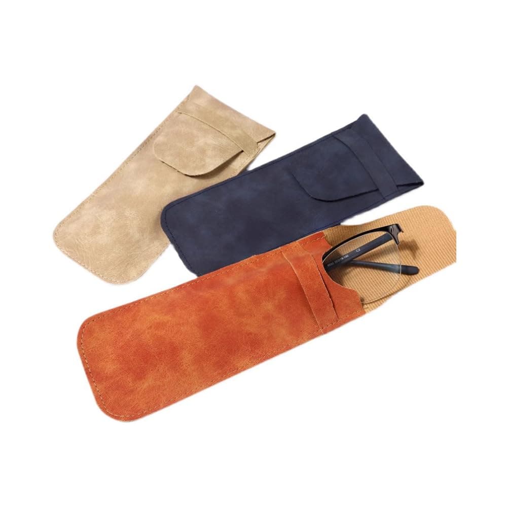 Soft Eyeglass Pouch 3 Pack Portable Slim Soft Leather Sunglasses Bag(3 Colors 2.8x6.7 inches)