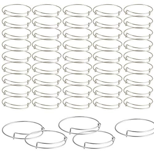 SAYAYA 50 Pieces Expandable Bangle Blank Bangle Bracelets Adjustable Bracelets for Jewelry Making (Silver)