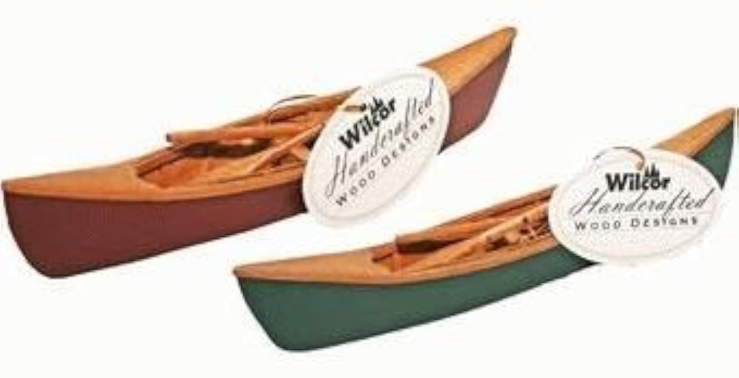 Hand-Crafted Wooden Canoe with Paddles Miniature Replica (1-pc) 7-inch