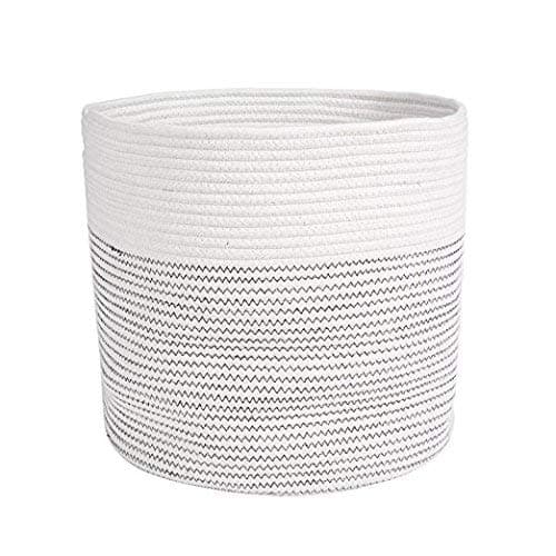 Solaya Large Rope Basket Storage 17x15 - Hand Woven Decorative Large Natural Cotton Basket with Handles - Round Laundry Hamper, Clothes, Diapers, Toys, Towels, Blankets & Kids Nursery