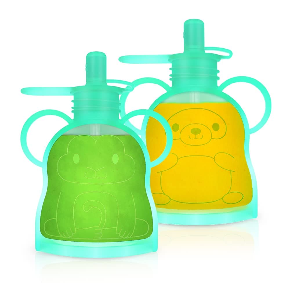 Morlike Living Silicone Refillable Baby Food Pouches, Reusable Squeeze Storage Pouch Bags with Straw for Toddlers Kids, Washable & Freezable, 4.5oz (2 Pack, Green)