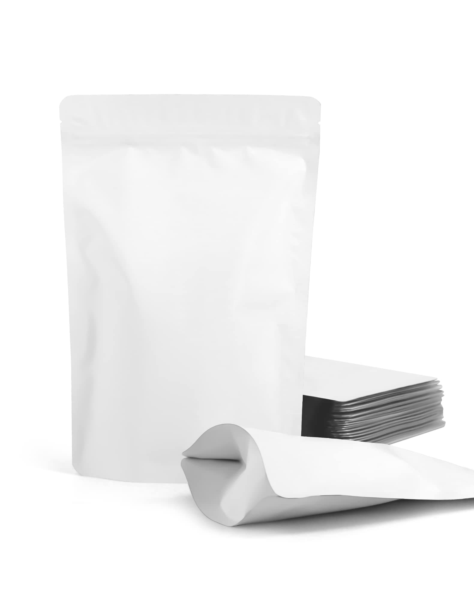 FireKylin 100 Pack Resealable Stand Up Bags,Smell Proof Pouch Sealable Foil Pouch Bags for Packaging (White, 3.5" x 5.1")