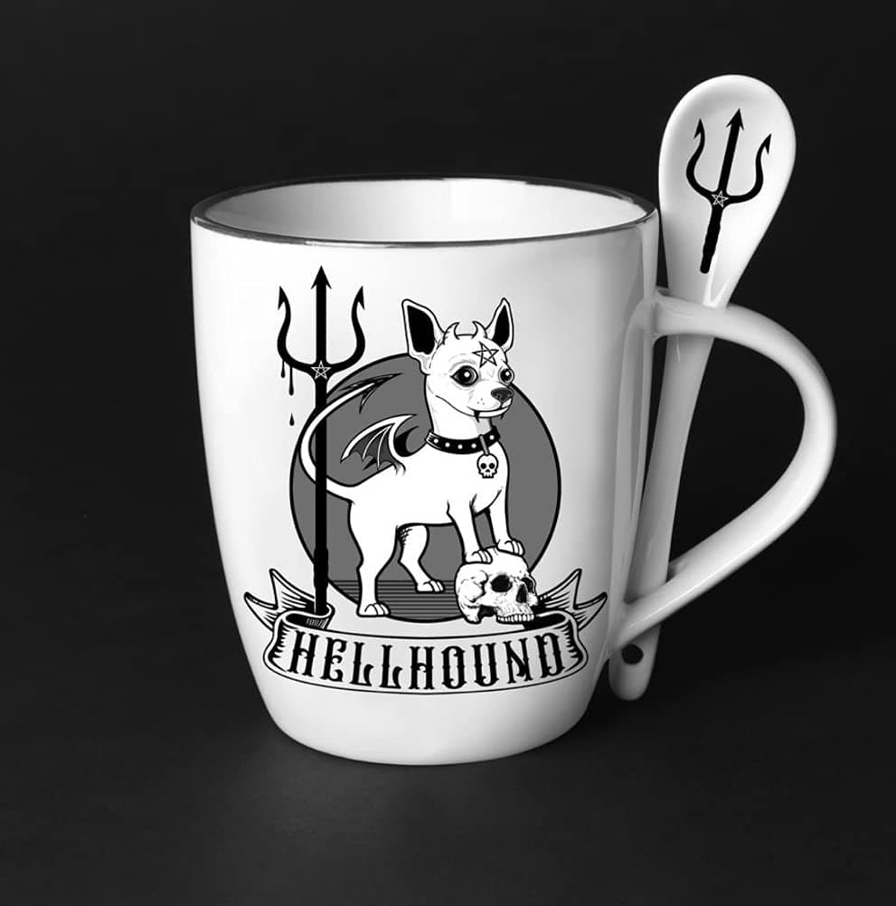 Alchemy Gothic Hellhound Mug & Spoon Set, White (ALMUG24)