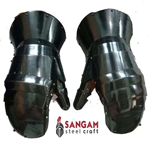 Black Functional Large 16G Steel Princely Hourglass Gauntlets Leather Glove SCA