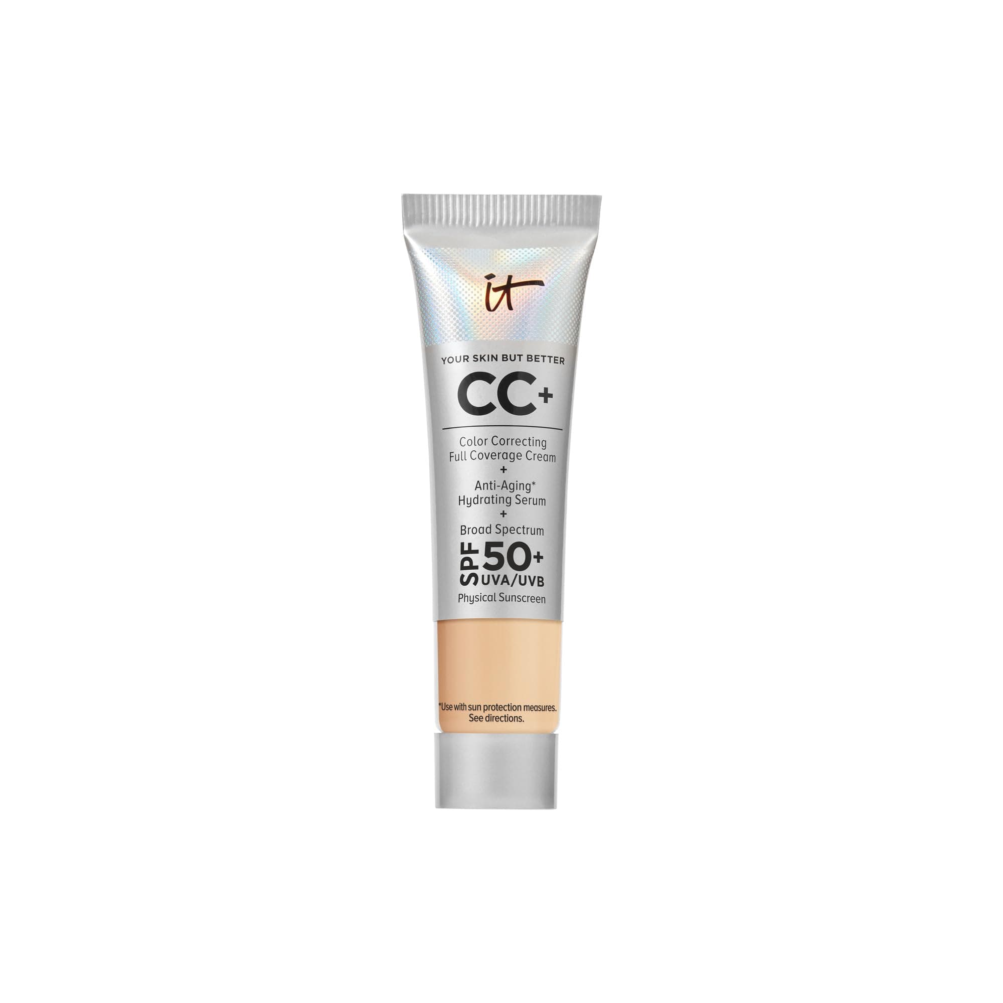 CC+ Cream - Natural Full Coverage Foundation With SPF 50+, Color Corrector & Anti-Aging Hydrating Serum, Hyaluronic Acid + Peptides, Lightweight Up To 24H Wear, All Skin Types