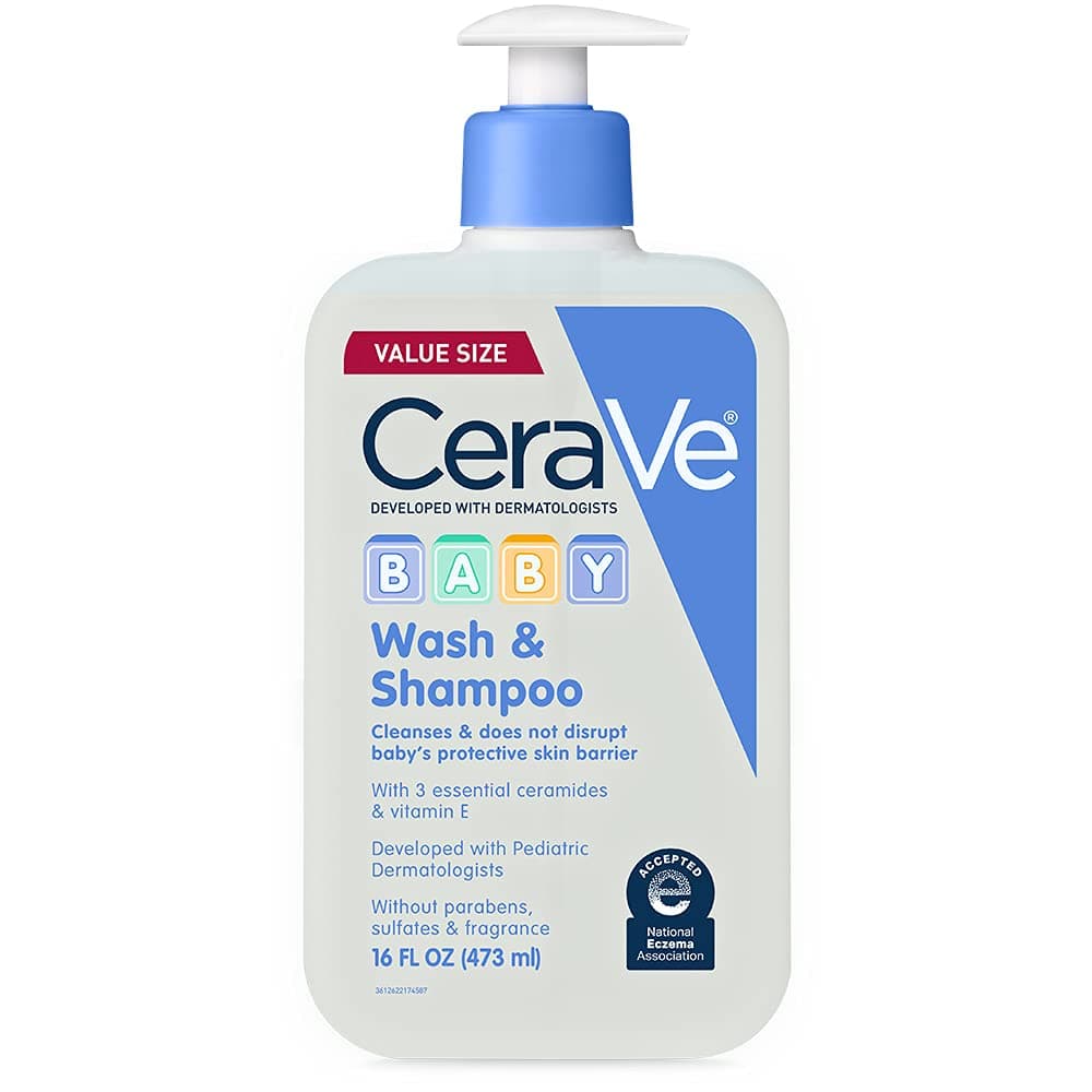 CeraVe Baby Wash & Shampoo | 2-in-1 Tear-Free Baby Wash for Baby Skin & Hair | Fragrance, Parabens, Dyes, Phthalates & Sulphate Free for Baby Bath | Baby Soap with Vitamin E | 473 ml