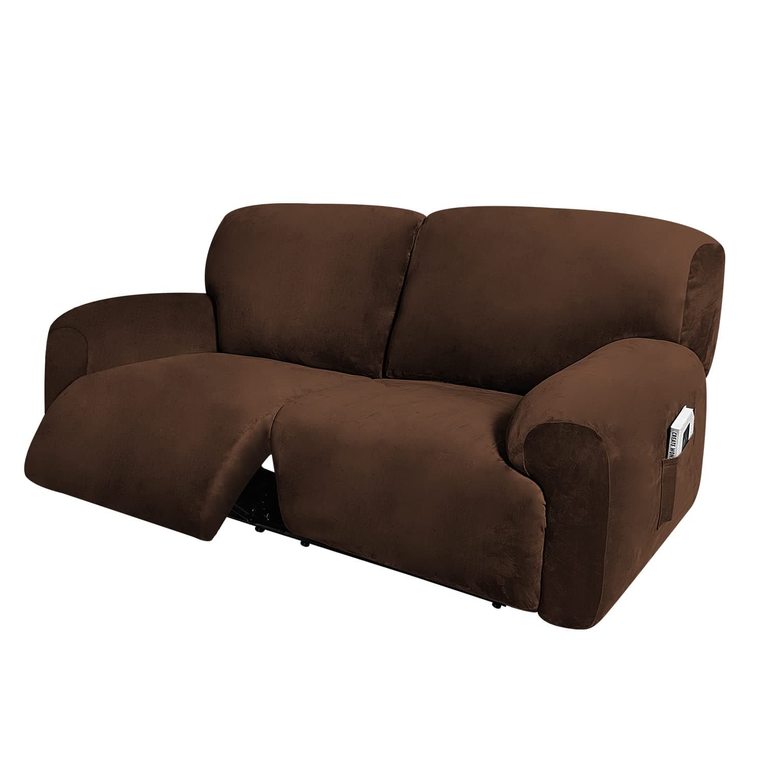 Extra Wide 75" - 100", Reclining 2 Seater Sofa, Extra Wide Reclining Love Seat Slipcover, 6-Piece Velvet Stretch, Reclining Sofa Covers, Thick, Soft, Washable (Chocolate)