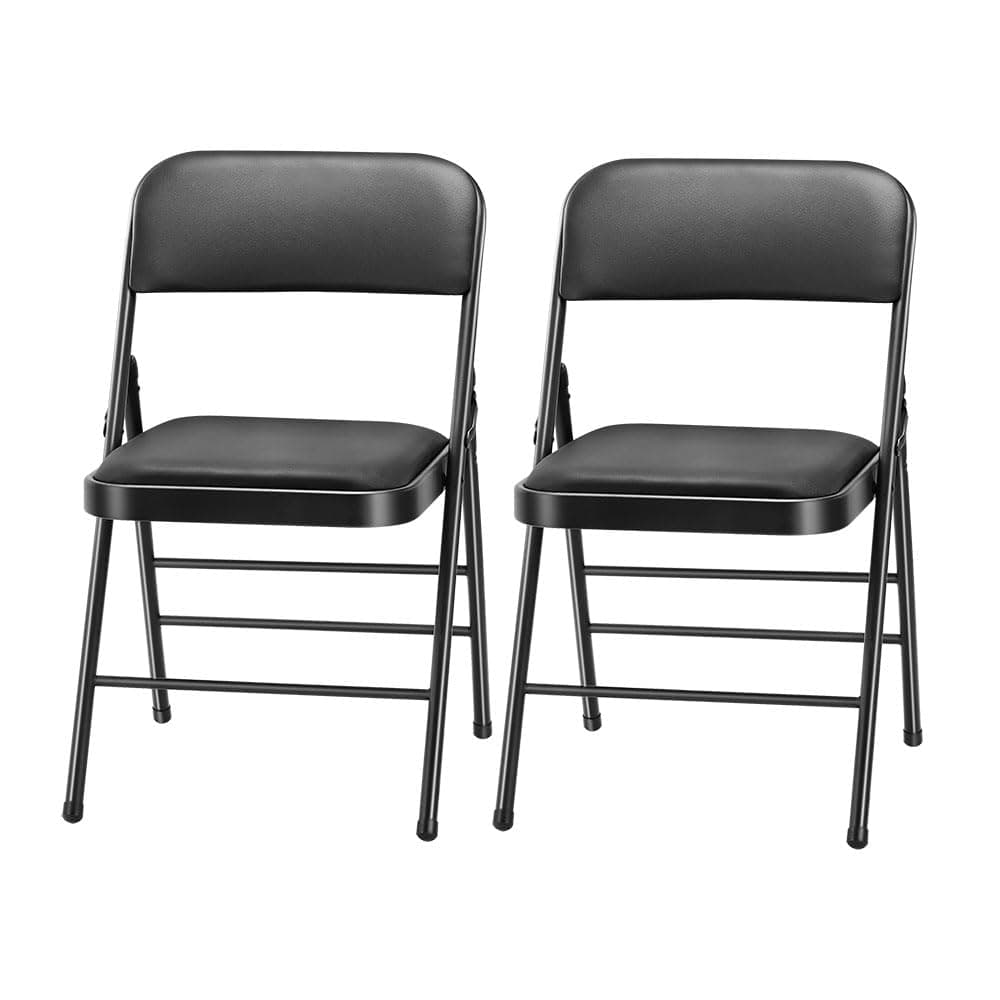 - Pack of 2 (Fabric/Vinyl) Steel Frame Metal Foam Padded Folding Chairs (Black, Gray, White) (2-Pack - Vinyl Black)