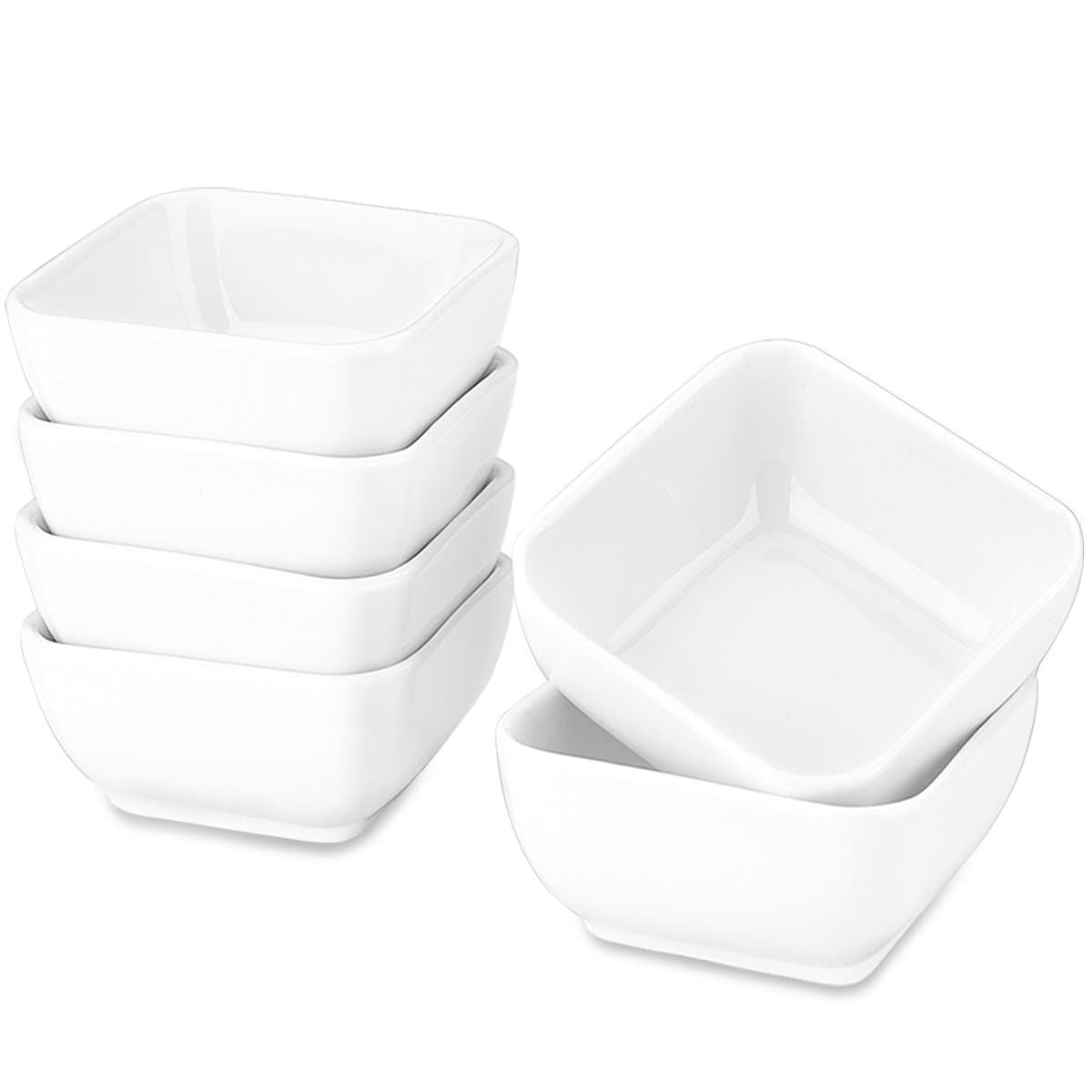 DELLING 3 Oz Ceramic Dipping Bowls Set of 6, Porcelain Soy Sauce Dish - White Dip Bowls for Charcuterie Board Cups, Small Sauce Cups for Condiment Ketchup BBQ, Dipping Sauce Cups Dishwasher Safe
