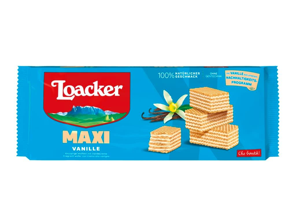 Loacker Maxi Vanilla Wafer Biscuits, Rich Bourbon Vanilla Cream Filling, Classic Italian Biscuits, All Natural Ingredients, 200g Pack