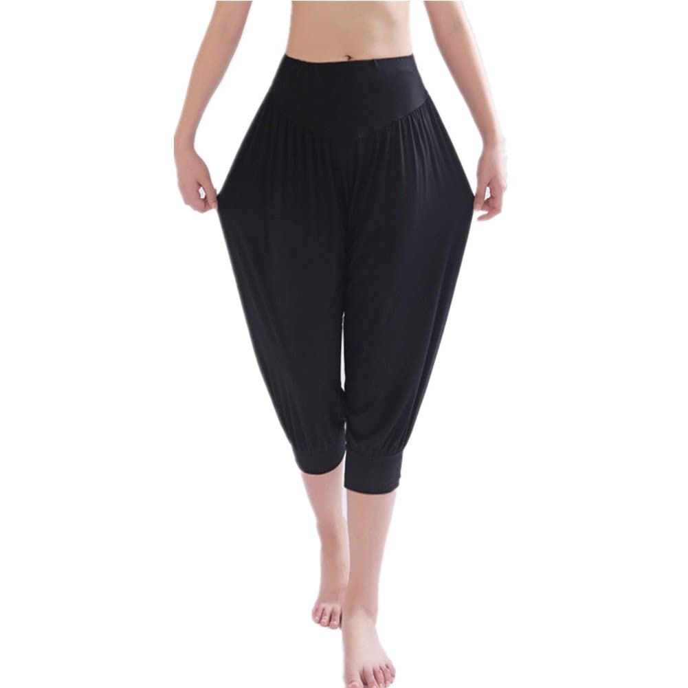 Womens Solid Color Soft Elastic Spandex Knickers Yoga Pants Harem Pants