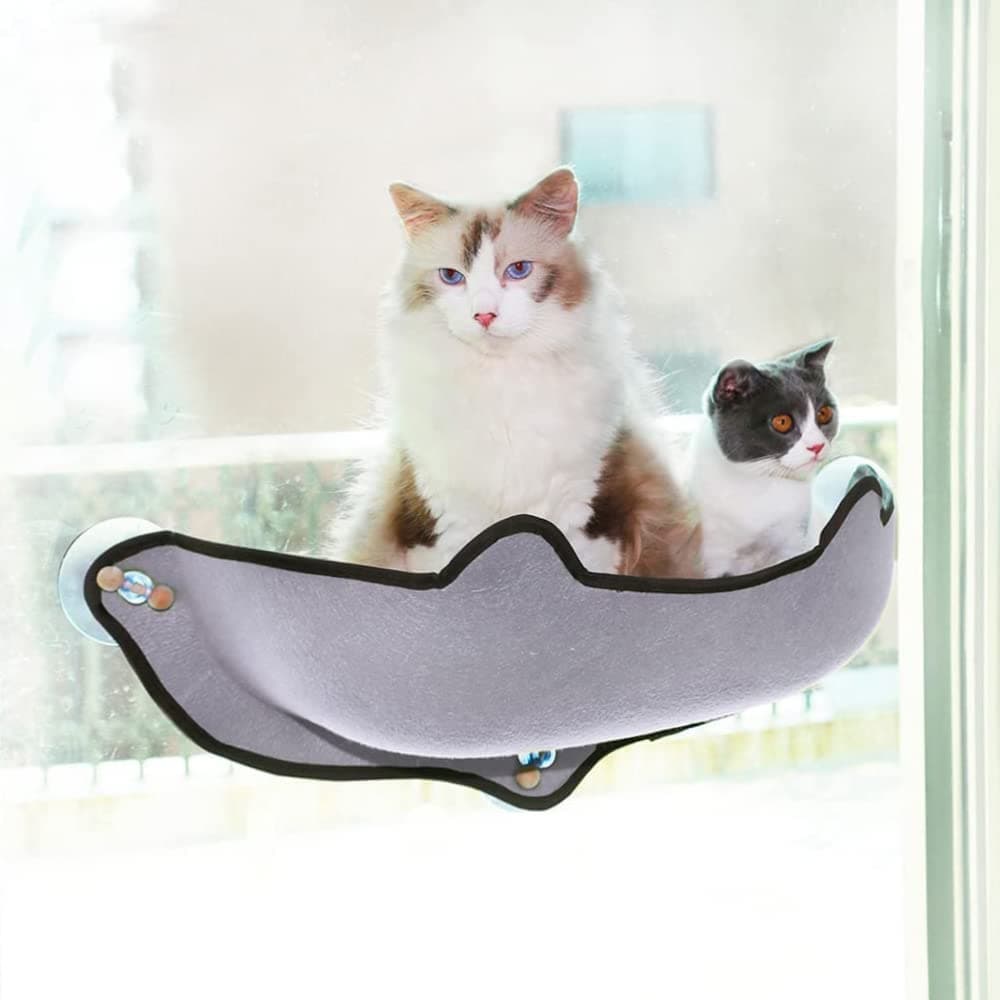 NeoStyle Cat Window Perch, Space-Saving Balcony Cat Seat with Strong Suction Cups, Comfortable Lounger Pet Rest Bed for Cats Up to 10kg (Single layer)