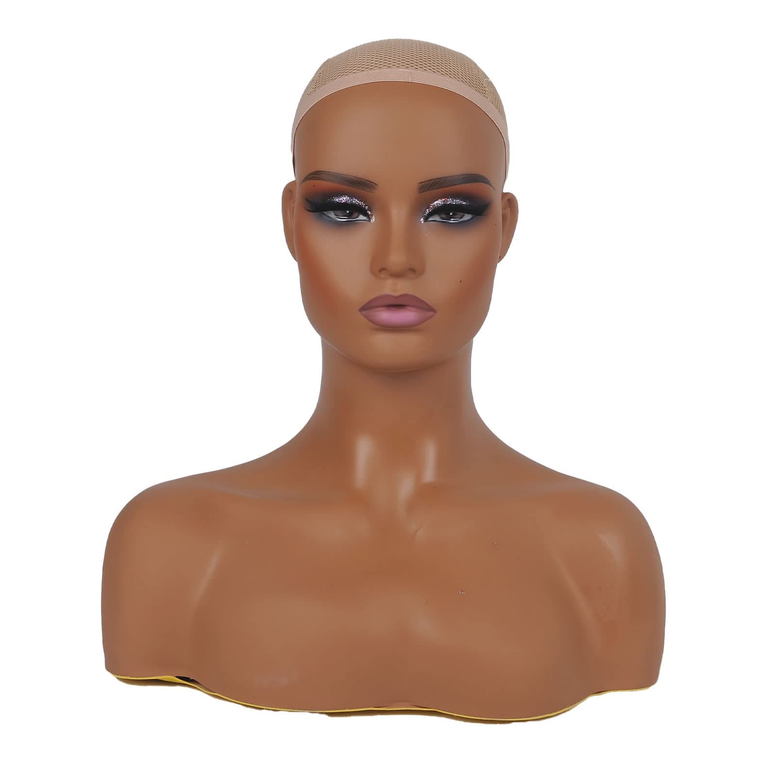 Realistic Female Mannequin Head with Shoulders for Display - Manikin Head with Shoulder for Wig/Jewelry/Makeup/Hat/Sunglass Display