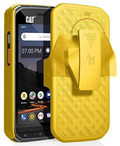 CAT S48c Case with Clip, Nakedcellphone [Yellow] Kickstand Cover with [Rotating/Ratchet] Belt Hip Holster Combo for Caterpillar CAT S48c Phone (Verizon, Sprint, Unlocked)