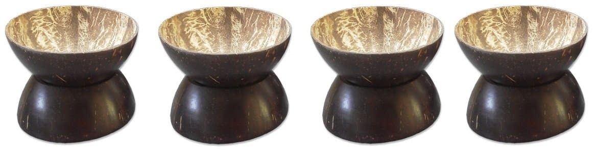 Authentic Kava Drinking Cup and Holder - All-Natural Coconut Shell - Four Sets