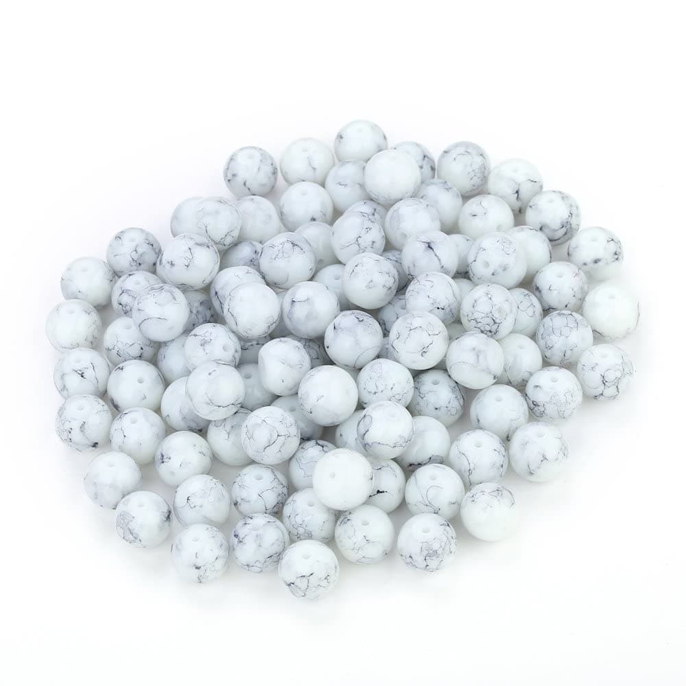Navifoce Artistic Marble Design Various Color Round Loose Beads for Jewelry Making Craft,8mm Diameter (Light Grey)