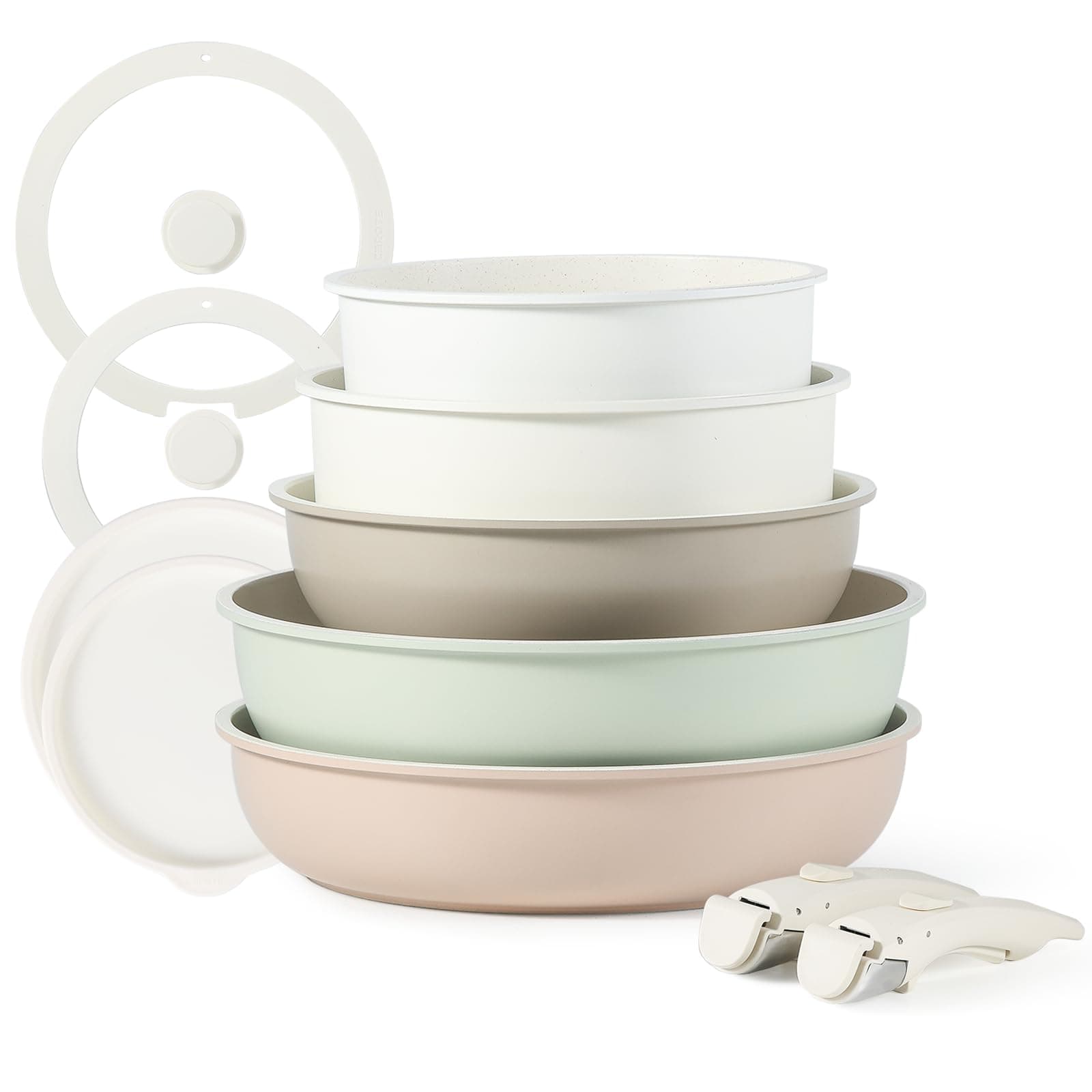 Nonstick Cookware Set with Detachable Handles, Induction-Compatible Cookware, Frying Pans, Cooking Pots, 11-Piece Set